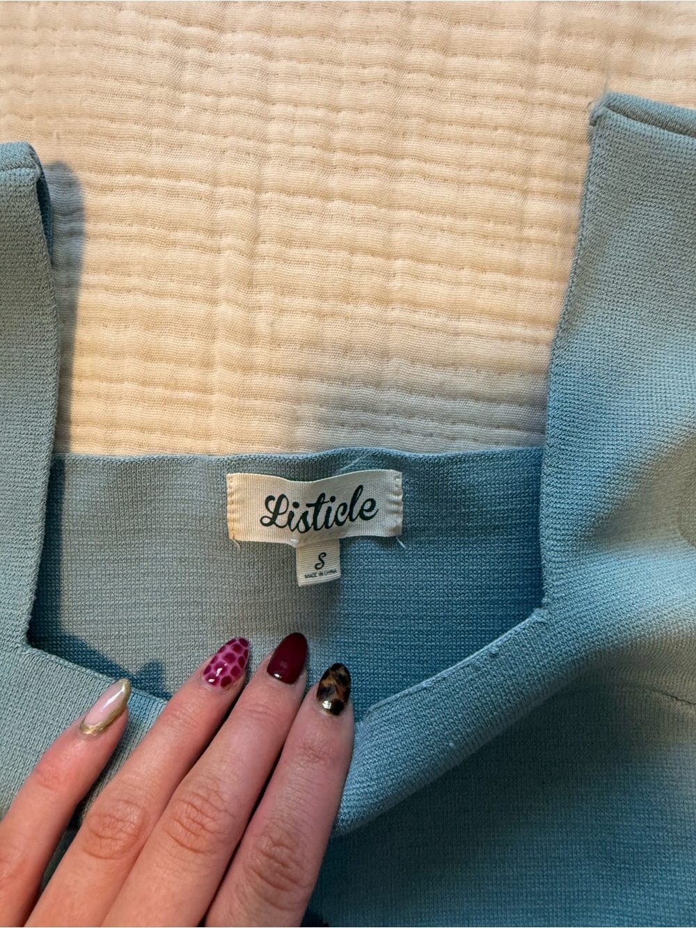 Listicle Dusty Blue Square-Neck Knit Crop Top - Picture 2 of 3